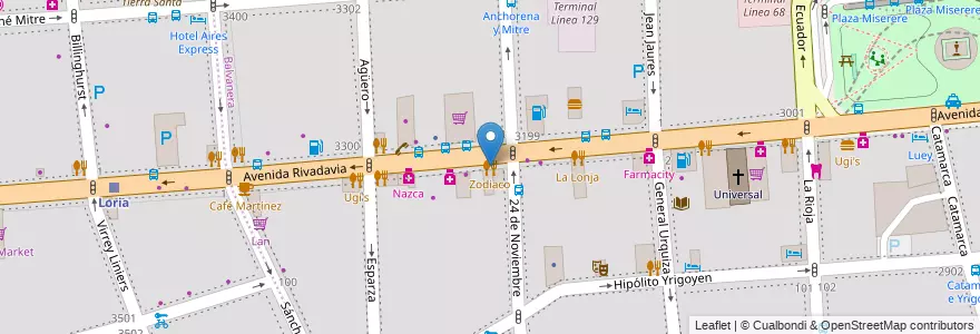 Mapa de ubicacion de Zodiaco, Balvanera en Аргентина, Буэнос-Айрес, Comuna 5, Comuna 3, Буэнос-Айрес.