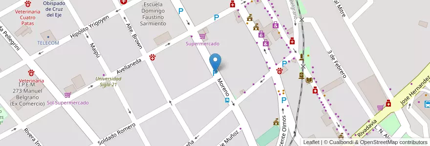 Mapa de ubicacion de Zona de Estacionamiento Medido en Arjantin, Córdoba, Departamento Cruz Del Eje, Municipio De Cruz Del Eje, Pedanía Cruz Del Eje, Cruz Del Eje.