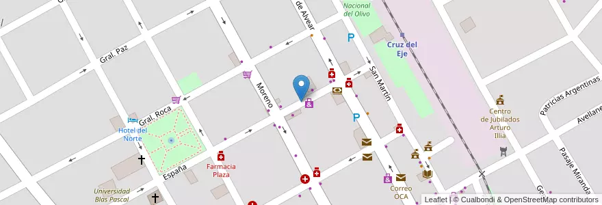 Mapa de ubicacion de Zona de Estacionamiento Medido en アルゼンチン, コルドバ州, Departamento Cruz Del Eje, Municipio De Cruz Del Eje, Pedanía Cruz Del Eje, Cruz Del Eje.