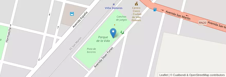 Mapa de ubicacion de Zona de juegos de la Salud en الأرجنتين, Córdoba, Departamento San Javier, Pedanía Dolores, Municipio De Villa Dolores, Villa Dolores.