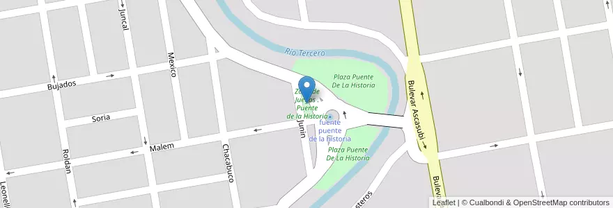 Mapa de ubicacion de Zona de Juegos . Puente de la Historia en Argentine, Córdoba, Departamento Unión, Pedanía Bell Ville, Municipio De Bell Ville, Bell Ville.