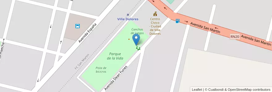Mapa de ubicacion de Zona de juegos en 아르헨티나, Córdoba, Departamento San Javier, Pedanía Dolores, Municipio De Villa Dolores, Villa Dolores.