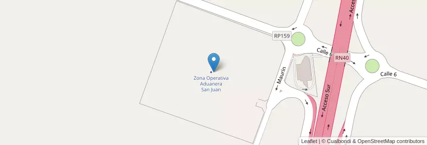 Mapa de ubicacion de Zona Operativa Aduanera San Juan en 아르헨티나, San Juan, 칠레, Pocito.