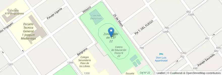 Mapa de ubicacion de Zona verde del CEF 22 en الأرجنتين, Corrientes, Departamento Paso De Los Libres, Municipio De Paso De Los Libres.