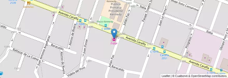 Mapa de ubicacion de Zoppi en アルゼンチン, コルドバ州, Departamento Capital, Pedanía Capital, Córdoba, Municipio De Córdoba.