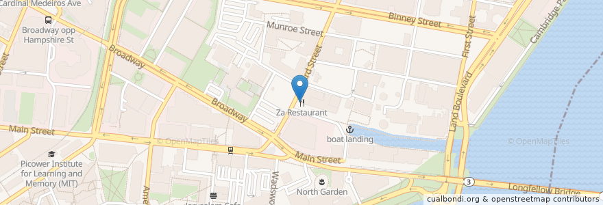 Mapa de ubicacion de Za Restaurant en 美利坚合众国/美利堅合眾國, 马萨诸塞州 / 麻薩諸塞州 / 麻省, Cambridge.