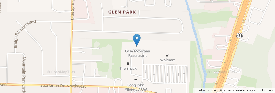 Mapa de ubicacion de Casa Mexicana Restaurant en 美利坚合众国/美利堅合眾國, 亚拉巴马州, Huntsville, Madison County.