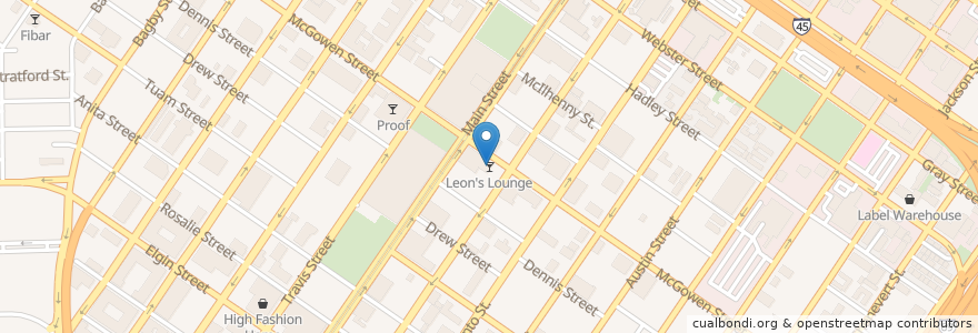 Mapa de ubicacion de Leon's Lounge en الولايات المتّحدة الأمريكيّة, تكساس, هيوستن, مقاطعة هاريس.