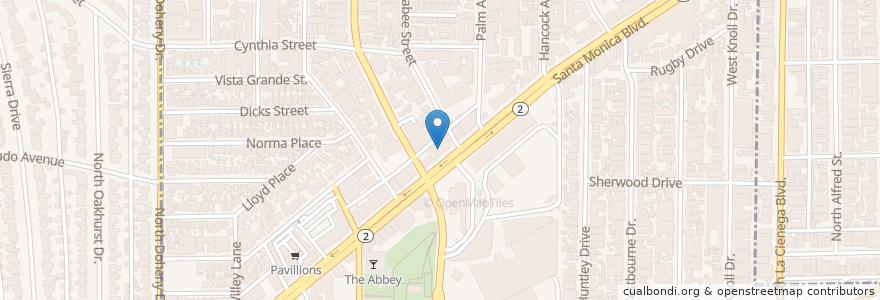 Mapa de ubicacion de Micky's en 미국, 캘리포니아주, Los Angeles County, 로스앤젤레스, West Hollywood.