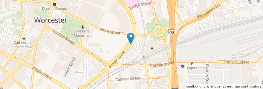 Mapa de ubicacion de Bus Station Taxis en 美利坚合众国/美利堅合眾國, 马萨诸塞州 / 麻薩諸塞州 / 麻省, Worcester County, Worcester.