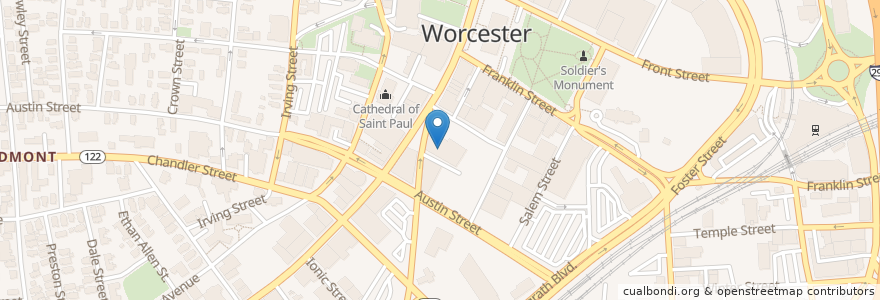 Mapa de ubicacion de Hanover Theatre en 미국, 매사추세츠, Worcester County, Worcester.