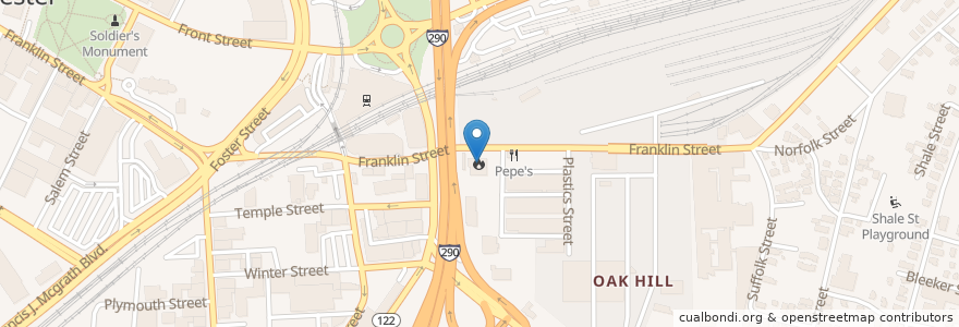 Mapa de ubicacion de Franklin Street Station en États-Unis D'Amérique, Massachusetts, Worcester County, Worcester.