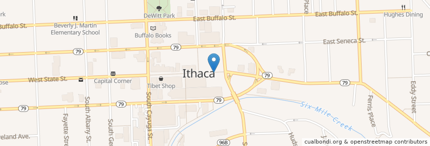 Mapa de ubicacion de Ithaca Commons en アメリカ合衆国, ニューヨーク州, Tompkins County, Ithaca Town, Ithaca.