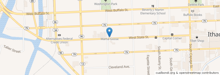 Mapa de ubicacion de Mama Goose en 美利坚合众国/美利堅合眾國, 纽约州 / 紐約州, Tompkins County, Ithaca Town, Ithaca.