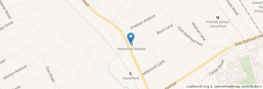 Mapa de ubicacion de Haverford Market en États-Unis D'Amérique, Pennsylvanie, Delaware County, Haverford Township.