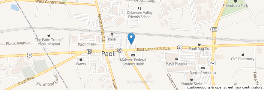 Mapa de ubicacion de Paoli Baptist Church en ایالات متحده آمریکا, پنسیلوانیا, Chester County, Tredyffrin Township.