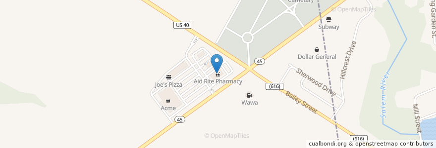 Mapa de ubicacion de Aid Rite Pharmacy en Amerika Birleşik Devletleri, New Jersey, Salem County.