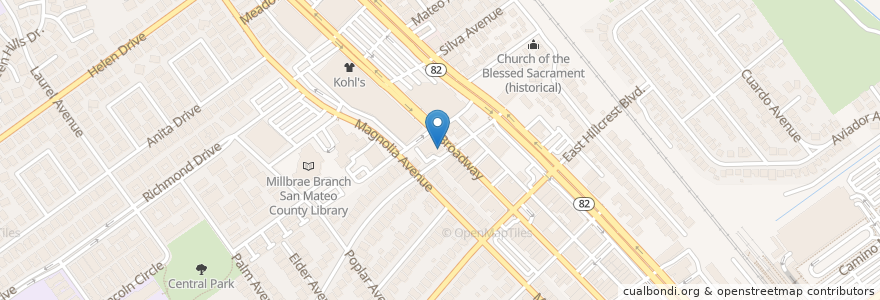 Mapa de ubicacion de US Post Office - Millbrae Branch en アメリカ合衆国, カリフォルニア州, San Mateo County, Millbrae.