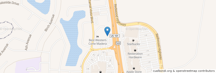 Mapa de ubicacion de Max's Cafe en United States, California, Marin County, Corte Madera.
