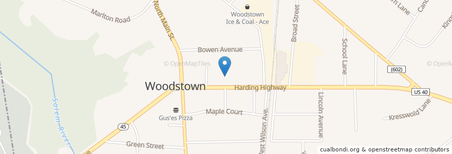 Mapa de ubicacion de Woodstown Pilesgrove Post Office en الولايات المتّحدة الأمريكيّة, نيو جيرسي, Salem County, Woodstown.