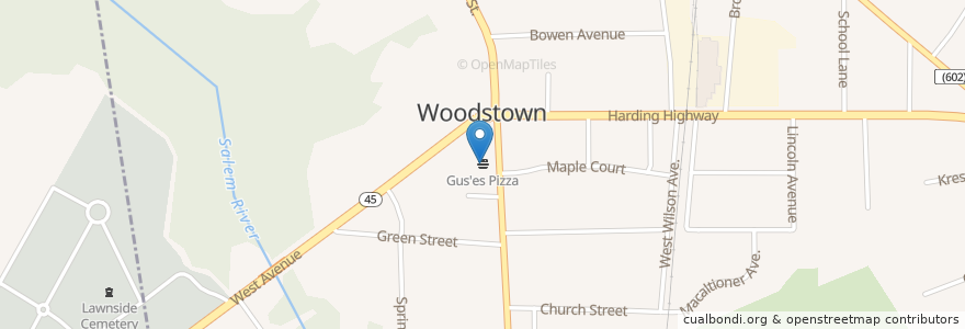 Mapa de ubicacion de Gus'es Pizza en United States, New Jersey, Salem County, Woodstown.