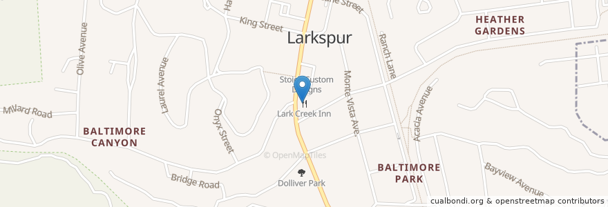 Mapa de ubicacion de Lark Creek Inn en United States, California, Marin County, Larkspur.