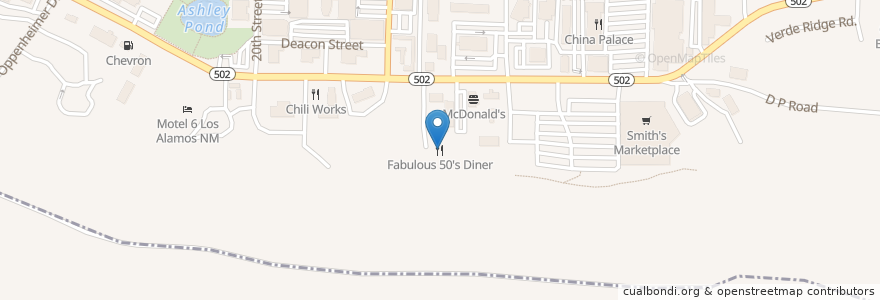 Mapa de ubicacion de Fabulous 50's Diner en Estados Unidos Da América, Novo México, Los Alamos County.