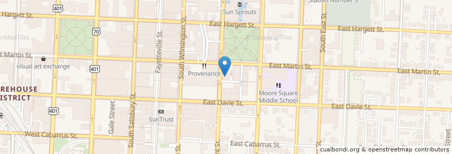 Mapa de ubicacion de Woody's at City Market en United States, North Carolina, Wake County, Raleigh.