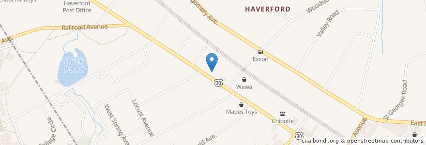 Mapa de ubicacion de CVS Pharmacy en 미국, 펜실베이니아, Montgomery County, Lower Merion Township.