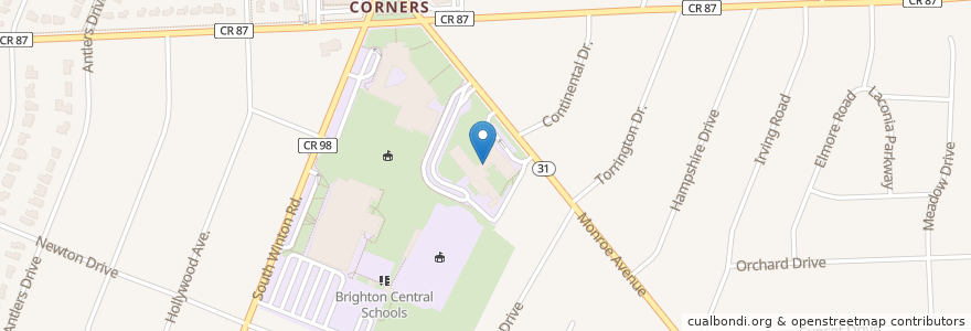 Mapa de ubicacion de Elementary School en 美利坚合众国/美利堅合眾國, 纽约州 / 紐約州, Monroe County, Brighton Town.