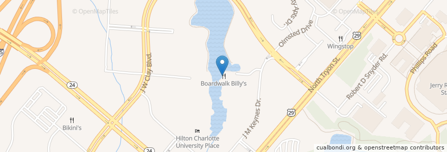 Mapa de ubicacion de Boardwalk Billy's en 美利坚合众国/美利堅合眾國, 北卡羅萊那州, Mecklenburg County, Charlotte.