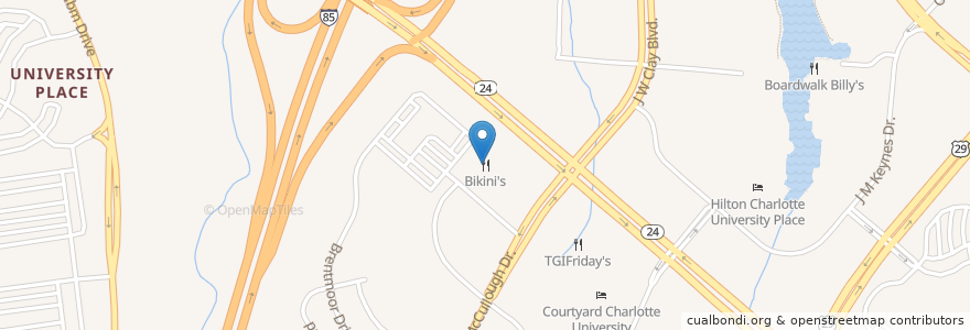 Mapa de ubicacion de Bikini's en アメリカ合衆国, ノースカロライナ州, Mecklenburg County, Charlotte.