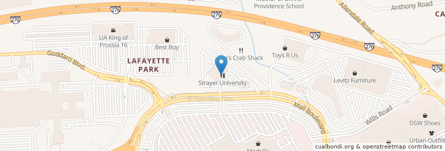 Mapa de ubicacion de Strayer University en الولايات المتّحدة الأمريكيّة, بنسيلفانيا, Montgomery County, Upper Merion Township.