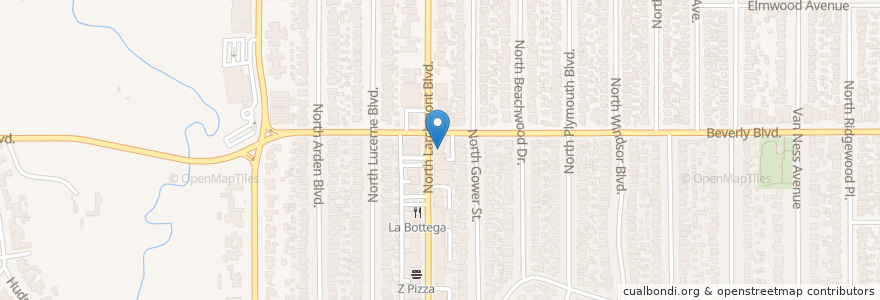 Mapa de ubicacion de Kiku Sushi en 미국, 캘리포니아주, Los Angeles County, 로스앤젤레스.