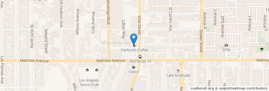 Mapa de ubicacion de Starbucks en الولايات المتّحدة الأمريكيّة, كاليفورنيا, مقاطعة لوس أنجلس, لوس أنجلس.