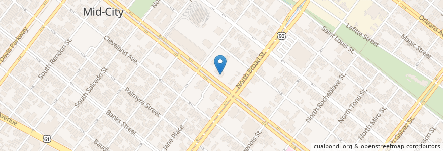 Mapa de ubicacion de Burger King en Estados Unidos Da América, Luisiana, Orleans Parish, New Orleans.