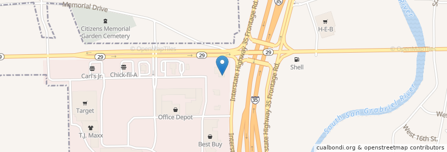 Mapa de ubicacion de Starbucks en United States, Texas, Williamson County, Georgetown.