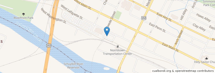 Mapa de ubicacion de Norristown Transportation Center en United States, Pennsylvania, Montgomery County, Norristown.