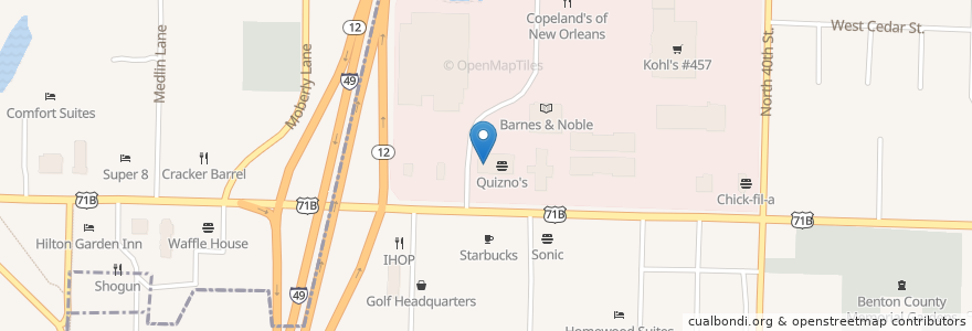 Mapa de ubicacion de Freddy's Steakburgers en United States, Arkansas, Benton County, Rogers.