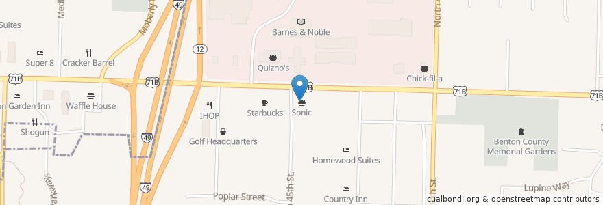 Mapa de ubicacion de Sonic en United States, Arkansas, Benton County, Rogers.