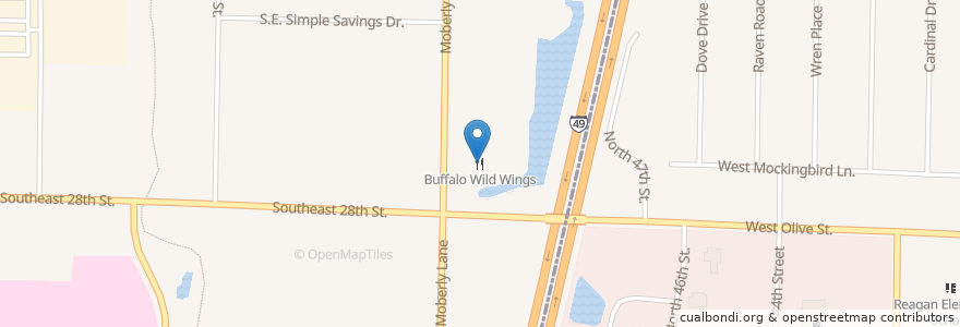 Mapa de ubicacion de Buffalo Wild Wings en États-Unis D'Amérique, Arkansas, Benton County, Bentonville.