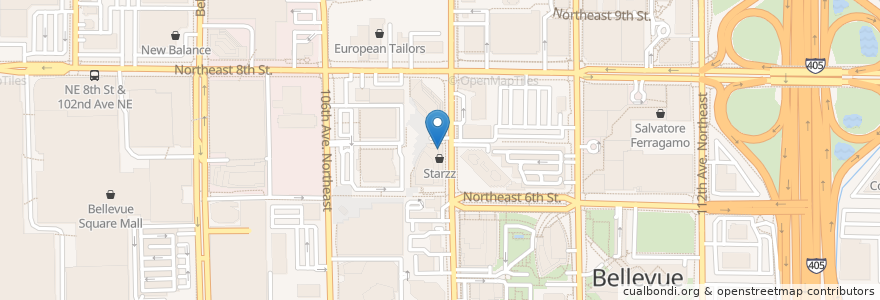 Mapa de ubicacion de Jimmy John's en アメリカ合衆国, ワシントン州, King County, Bellevue.