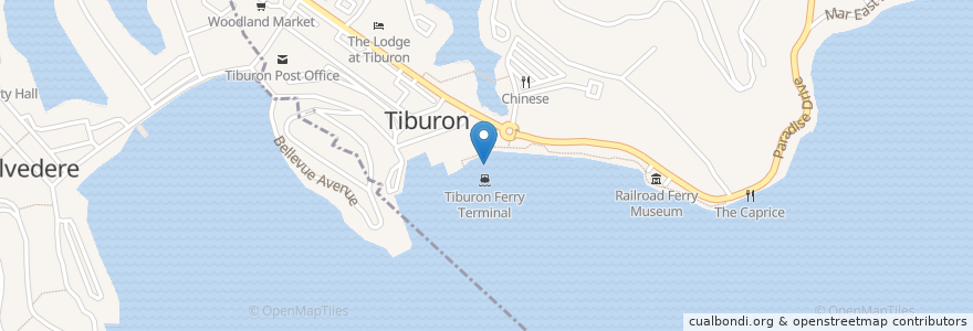 Mapa de ubicacion de Tiburon Ferry Terminal en United States, California, Marin County, Tiburon.
