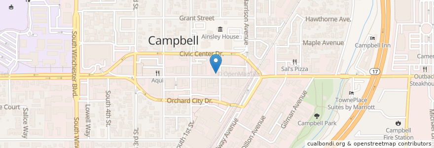 Mapa de ubicacion de Orchard Valley Coffee en Estados Unidos De América, California, Santa Clara County, Campbell.