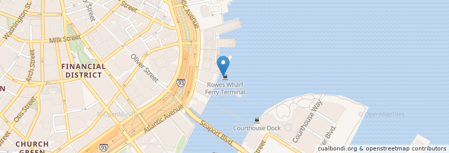 Mapa de ubicacion de Rowes Wharf Ferry Terminal en 미국, 매사추세츠, Suffolk County, Boston.