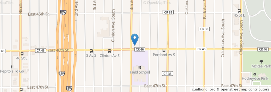 Mapa de ubicacion de Winner on 46th en 미국, 미네소타, Hennepin County, Minneapolis.