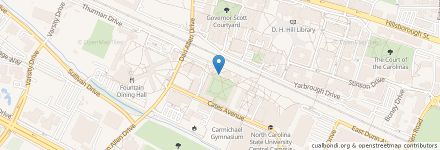 Mapa de ubicacion de Bowen Hall Bicycle Parking en United States, North Carolina, Wake County, Raleigh.