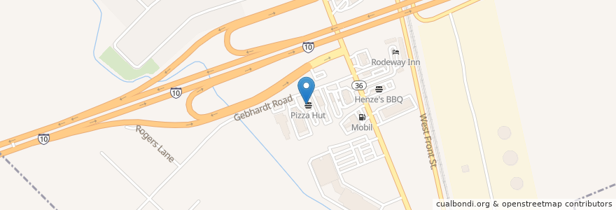Mapa de ubicacion de Pizza Hut en 美利坚合众国/美利堅合眾國, 得克萨斯州 / 德克薩斯州 / 德薩斯州, Austin County, Sealy.