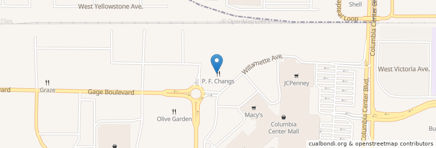 Mapa de ubicacion de P.F. Chang's en 美利坚合众国/美利堅合眾國, 华盛顿州 / 華盛頓州, Benton County, Tri-Cities, Kennewick.