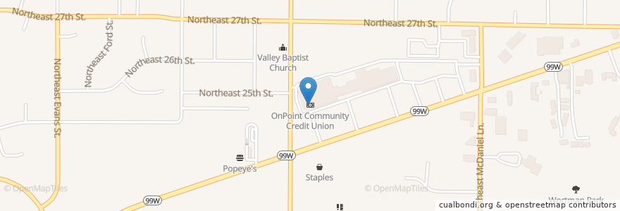 Mapa de ubicacion de OnPoint Community Credit Union en アメリカ合衆国, オレゴン州, Yamhill County, Mcminnville.